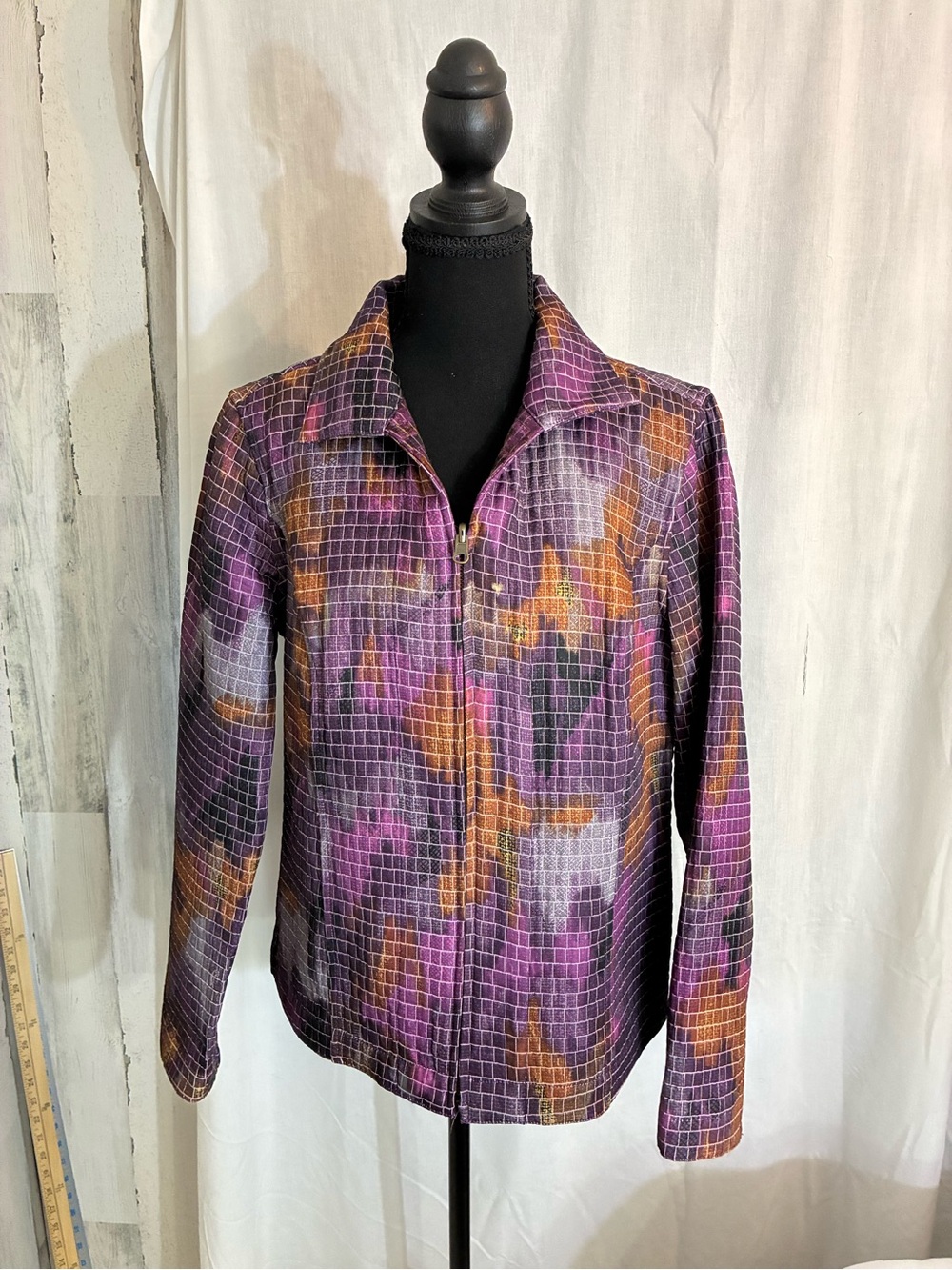 Christopher & Banks Purple Plaid-Pattern Zip Jacket